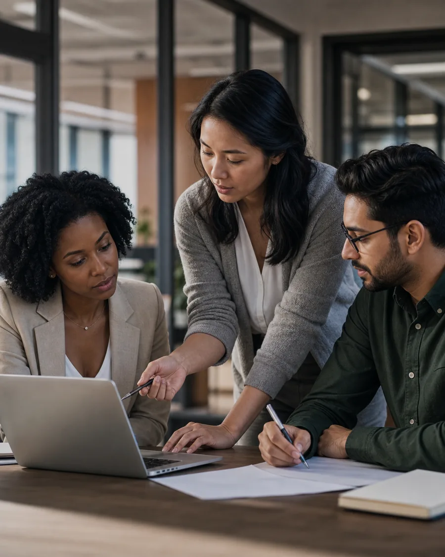 Hiring professionals collaborating in a modern workplace